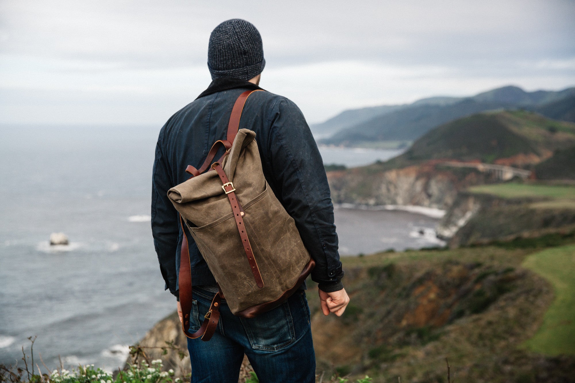 Waxed Canvas Rucksack - Moss