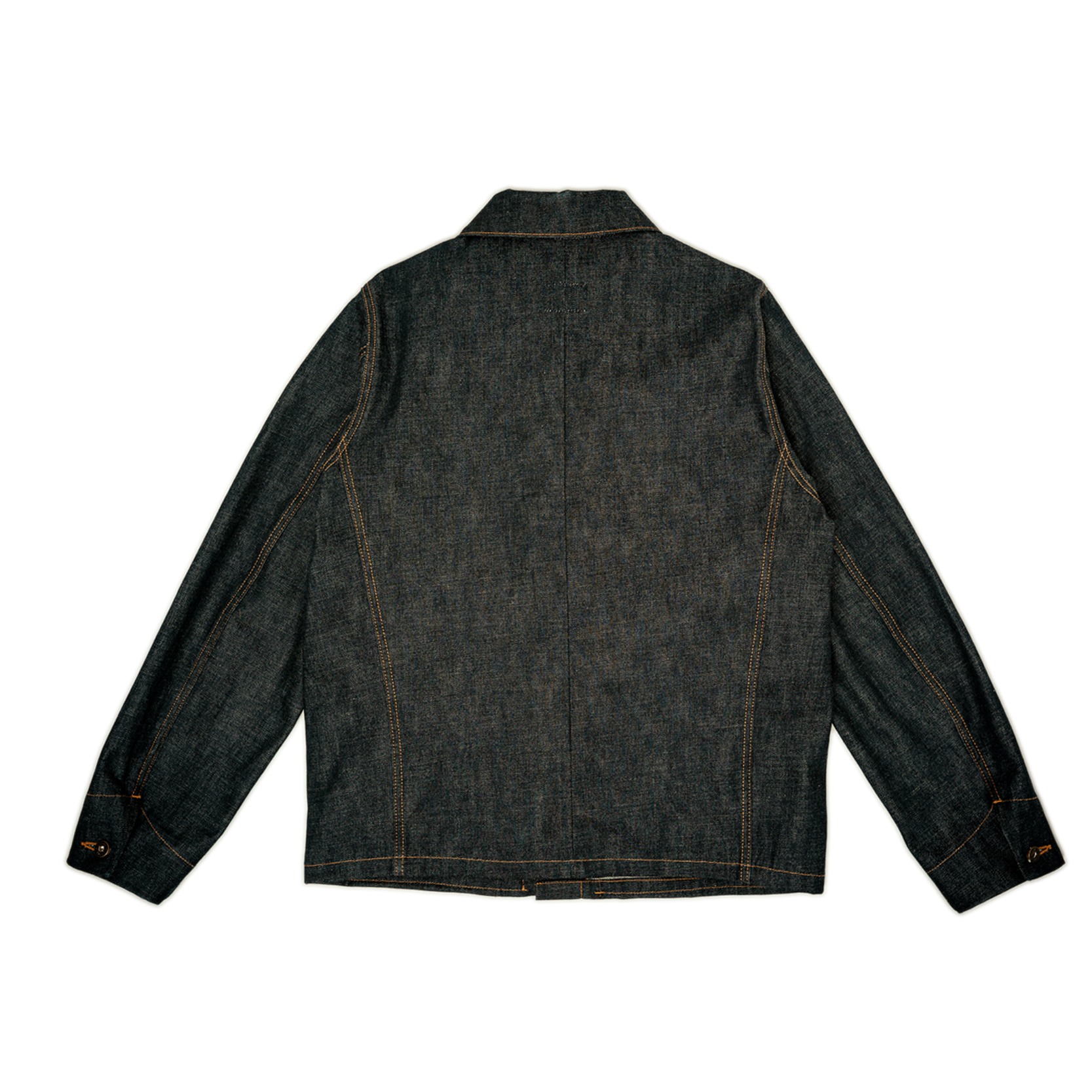 Dark denim jacket on a white background