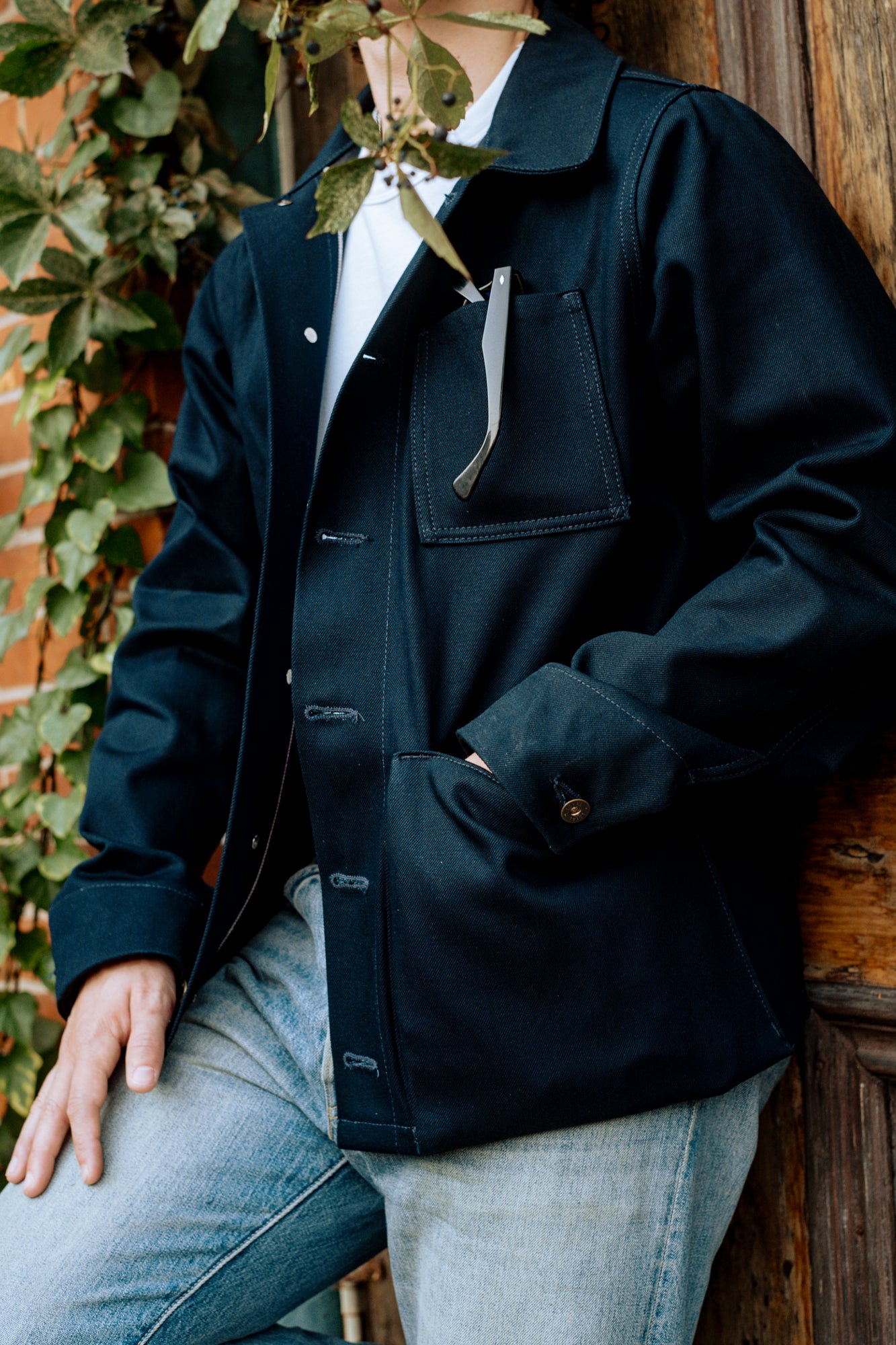 Amos Chore Coat - Indigo/Black - Rigid 14oz American Selvedge Denim - Preorder