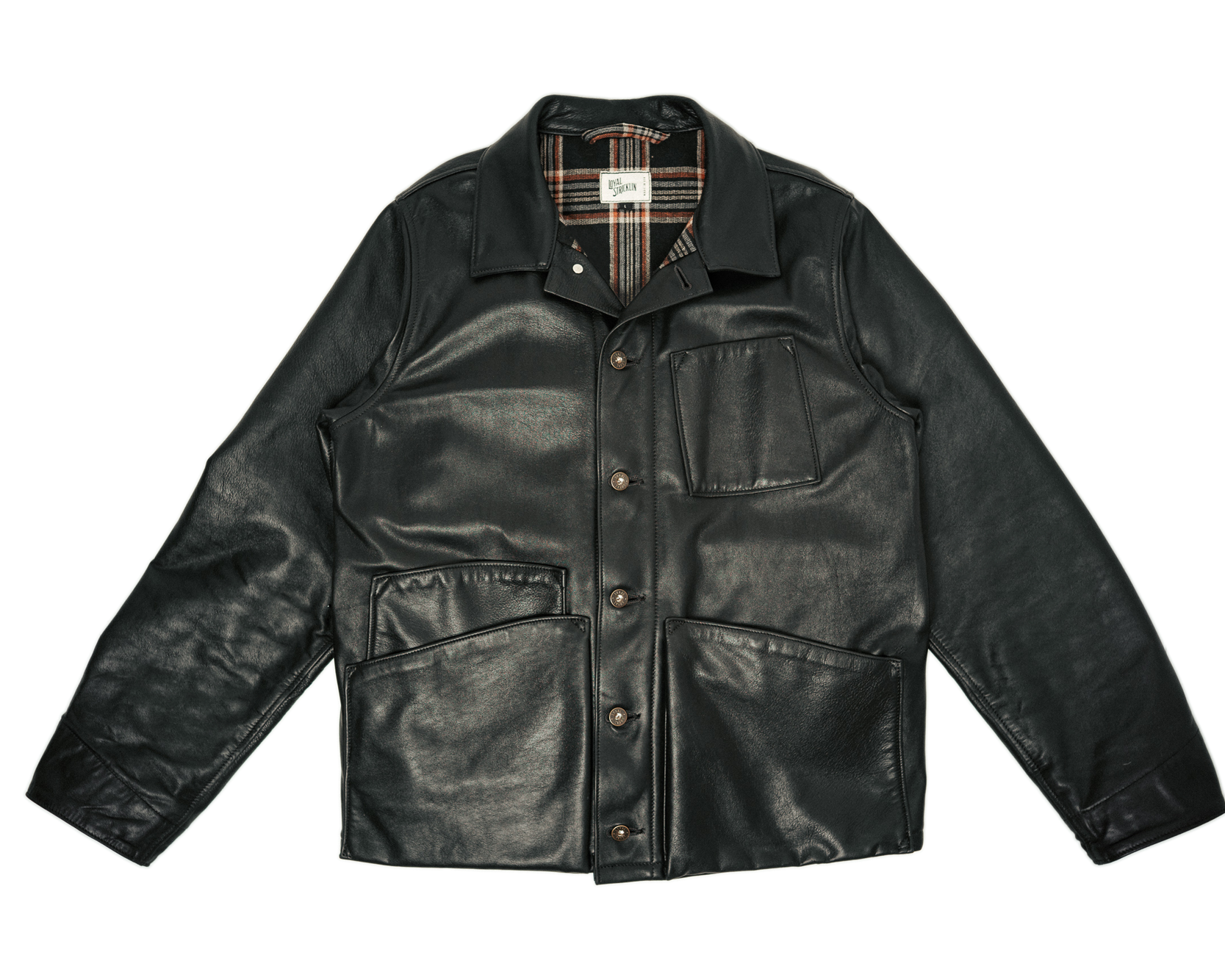 Black leather jacket on a white background