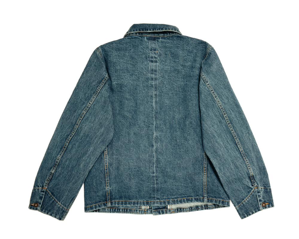 Blue denim jacket on a white background