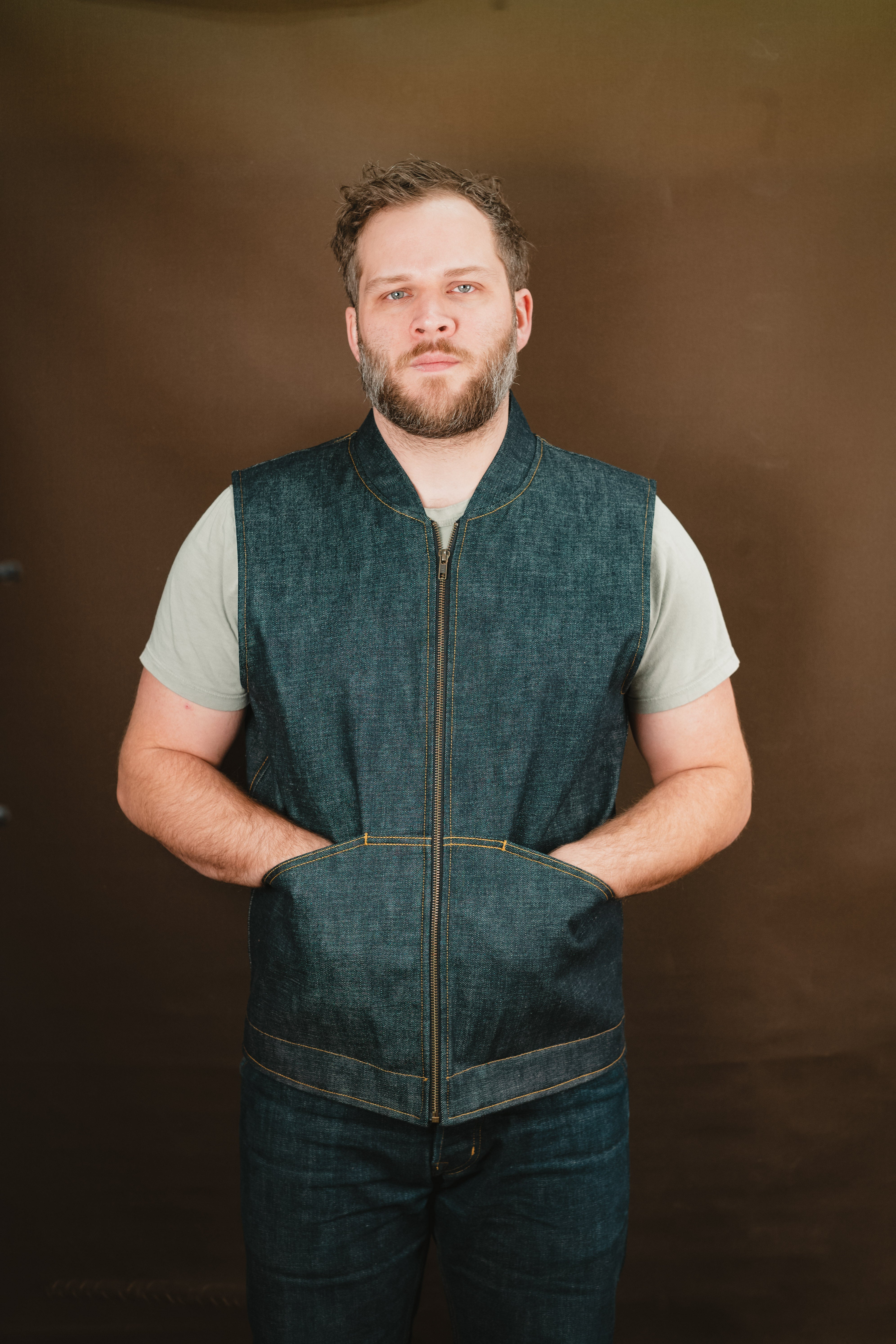 Ansel Vest - Rigid Kuroki Slubdot Selvedge Denim - Japanese Wool Liner - One Off - Large