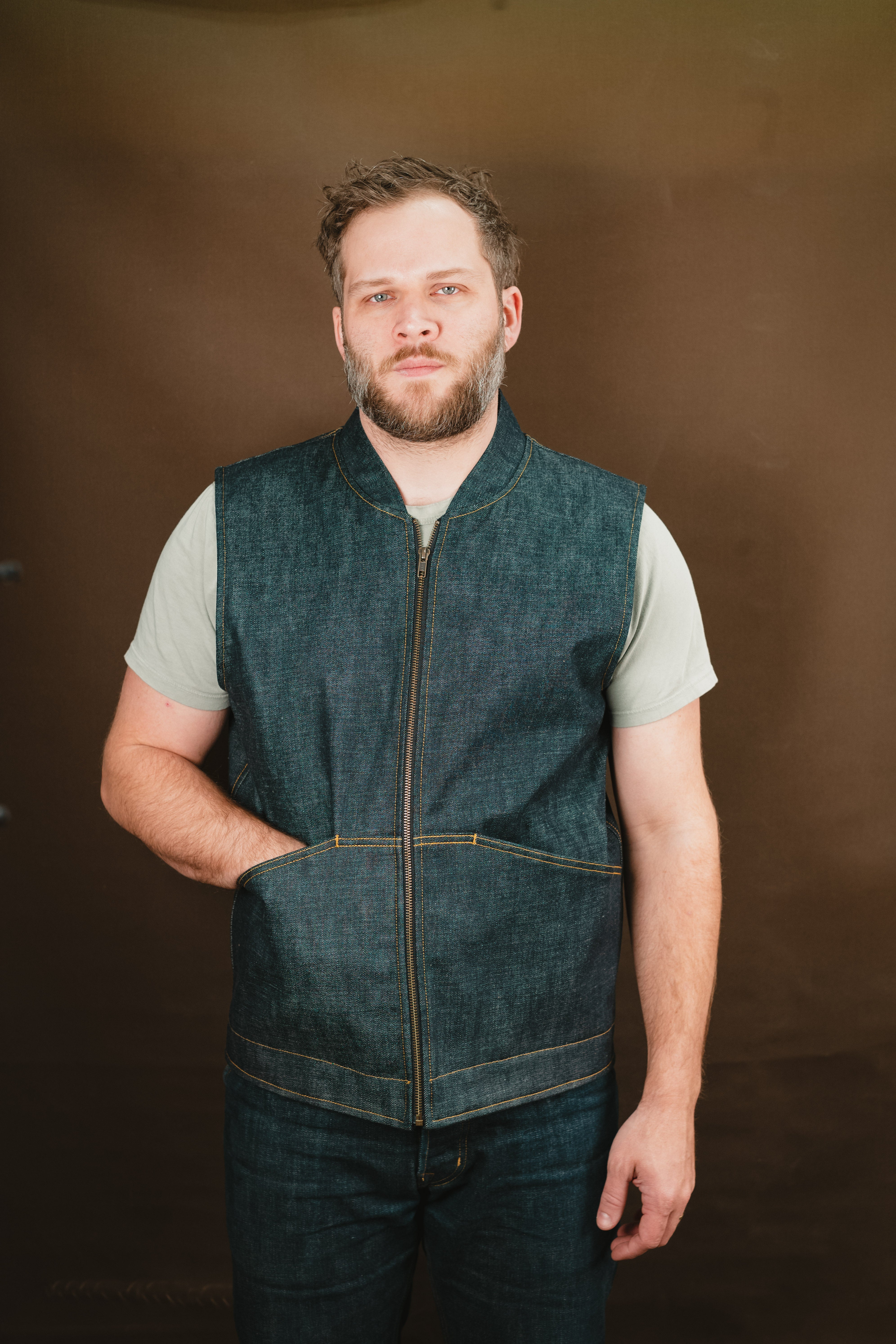 Ansel Vest - Rigid Kuroki Slubdot Selvedge Denim - Japanese Wool Liner - One Off - Large