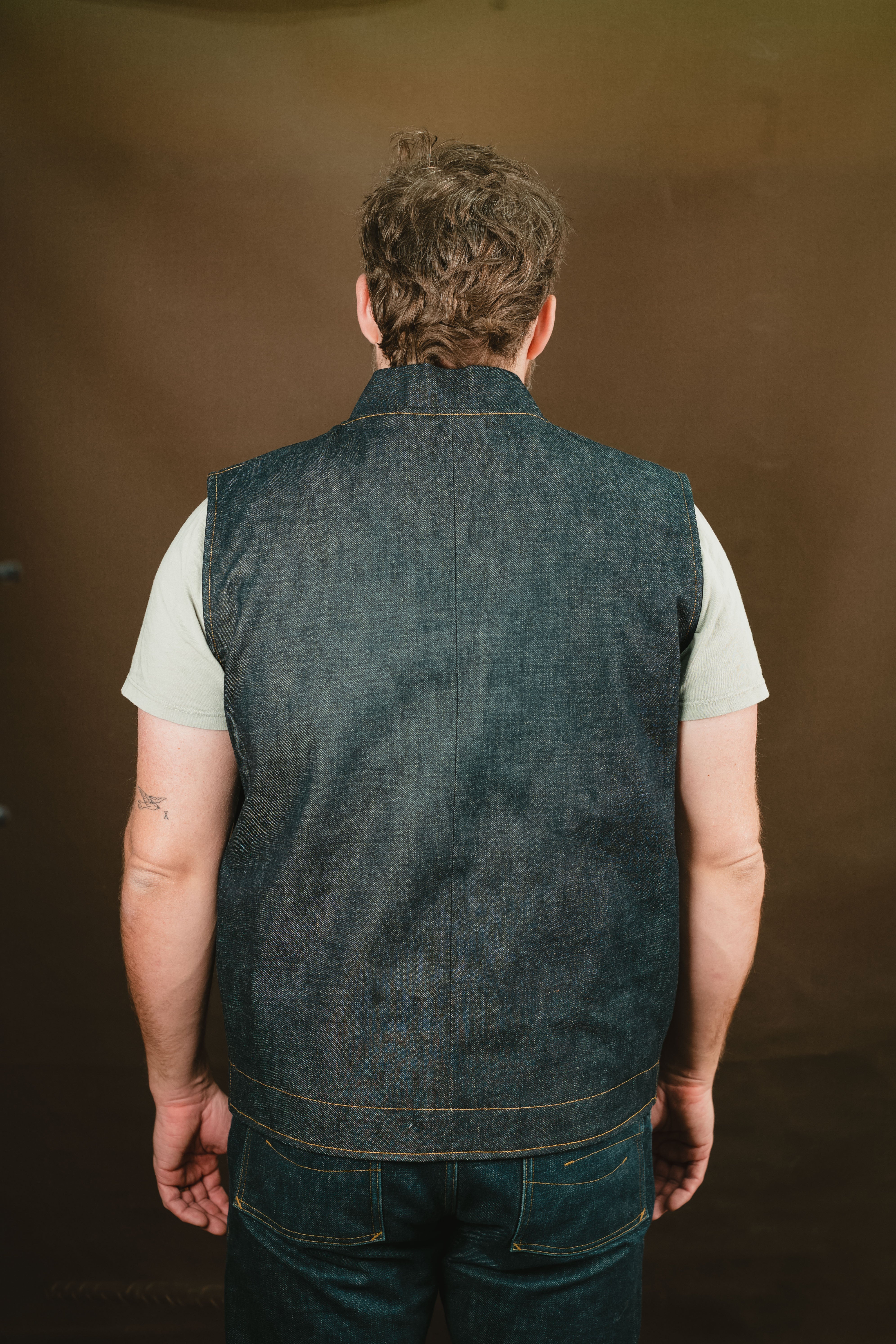 Ansel Vest - Rigid Kuroki Slubdot Selvedge Denim - Japanese Wool Liner - One Off - Large