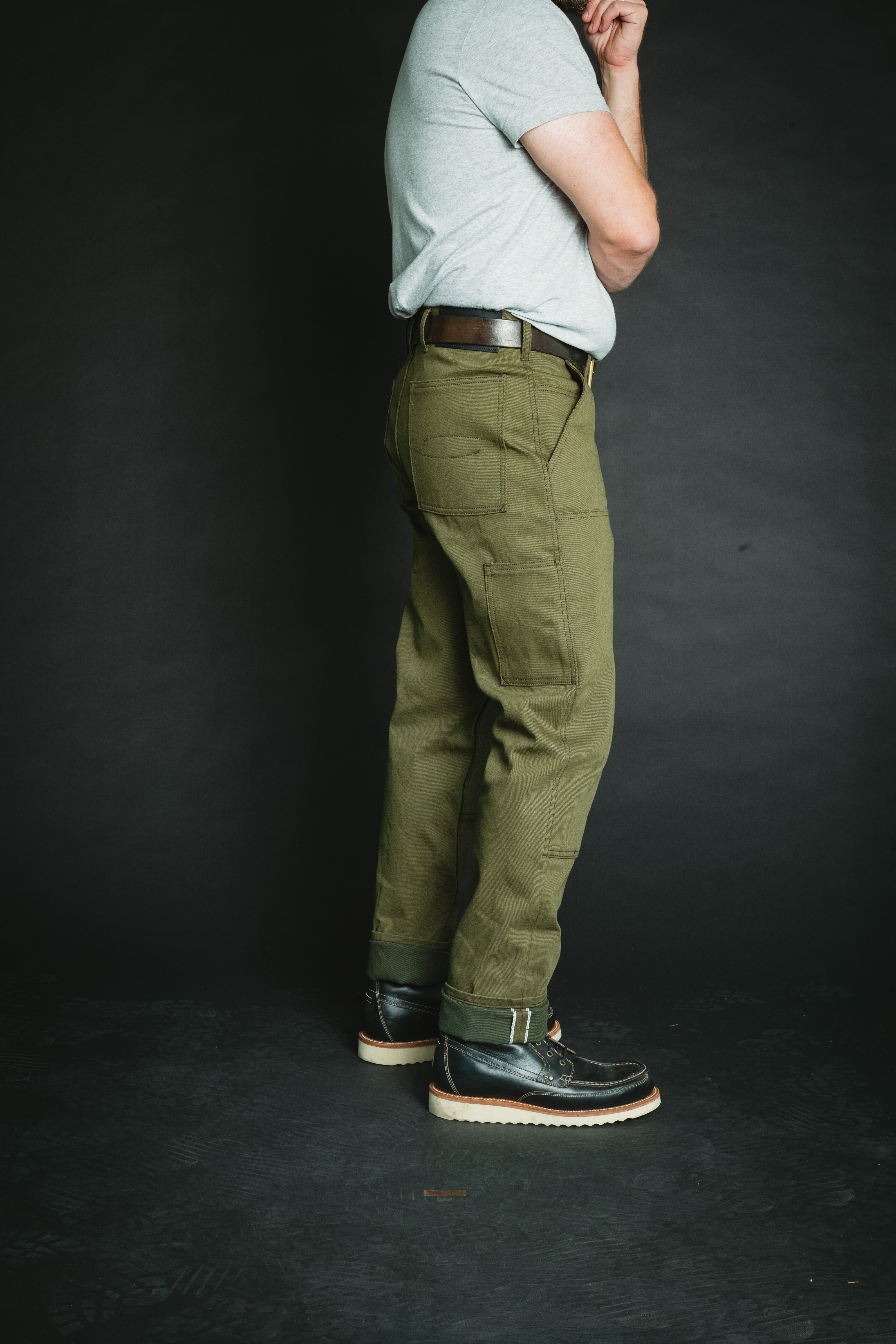 Work Trouser - 15oz Nihon Menpu Olive Selvedge Denim - Size 34 waist