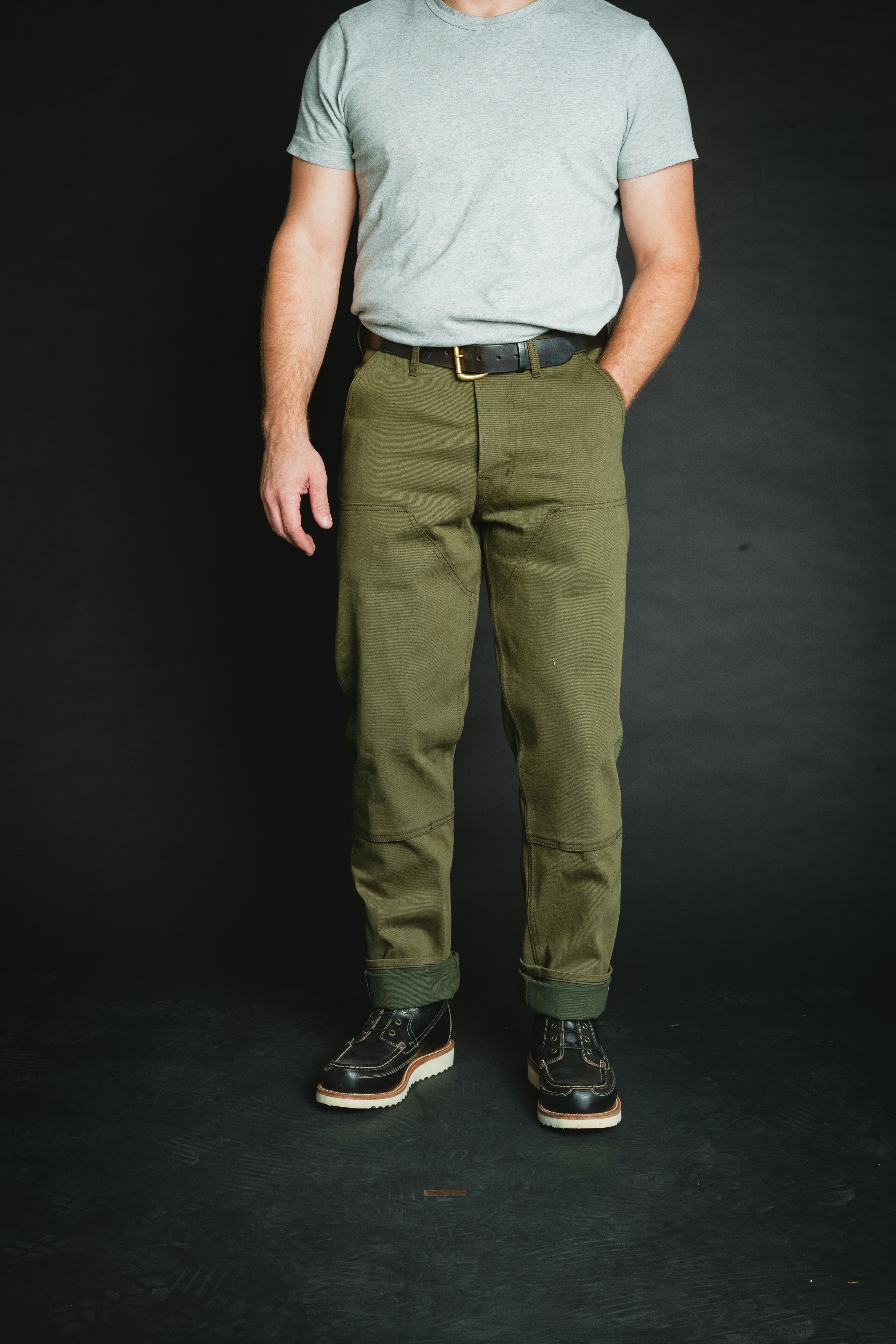 Work Trouser - 15oz Nihon Menpu Olive Selvedge Denim - Size 34 waist