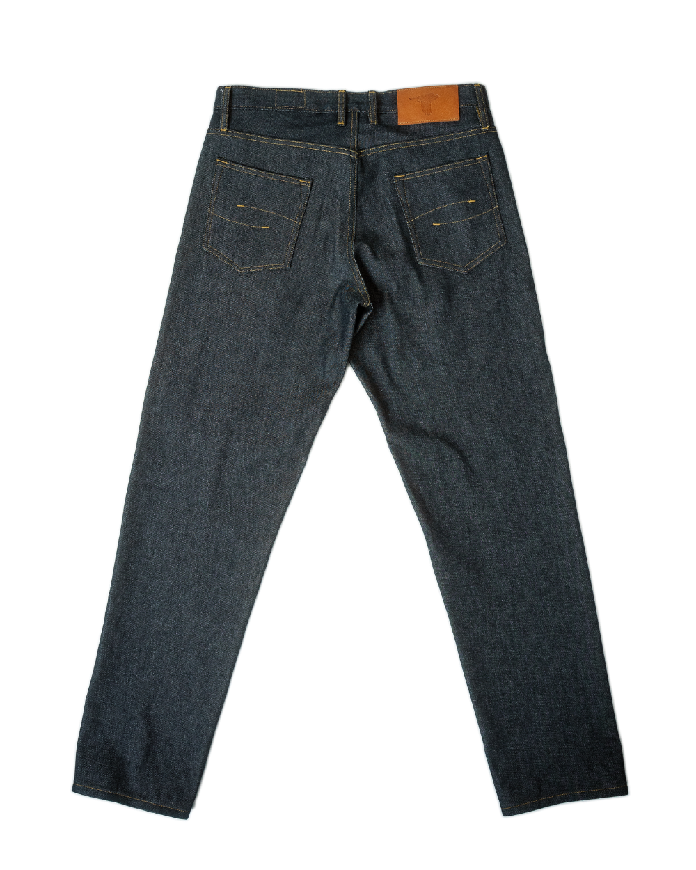 Pair of dark blue jeans on a white background