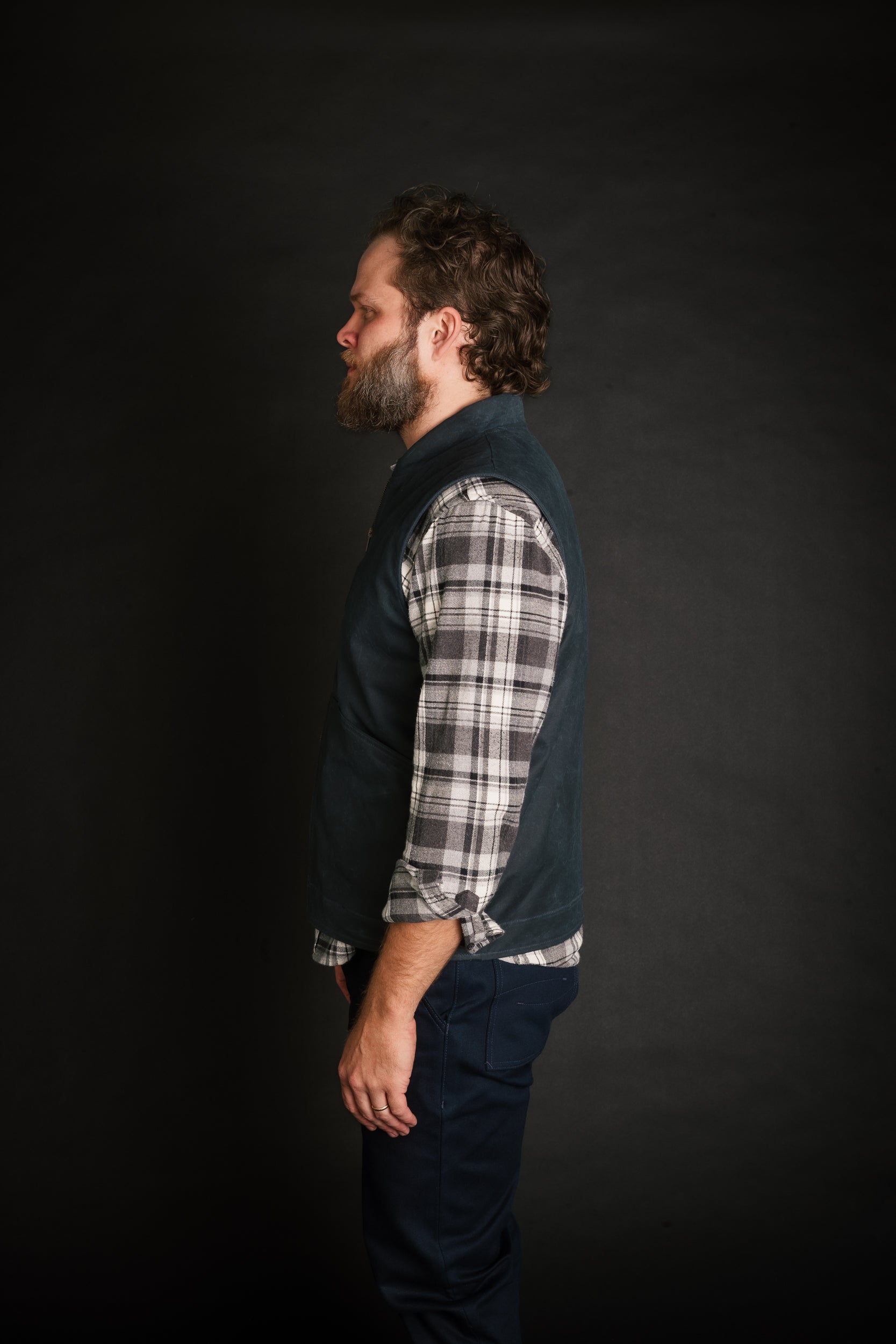 Ansel Vest - Navy British Millerain Waxed Canvas - overstock