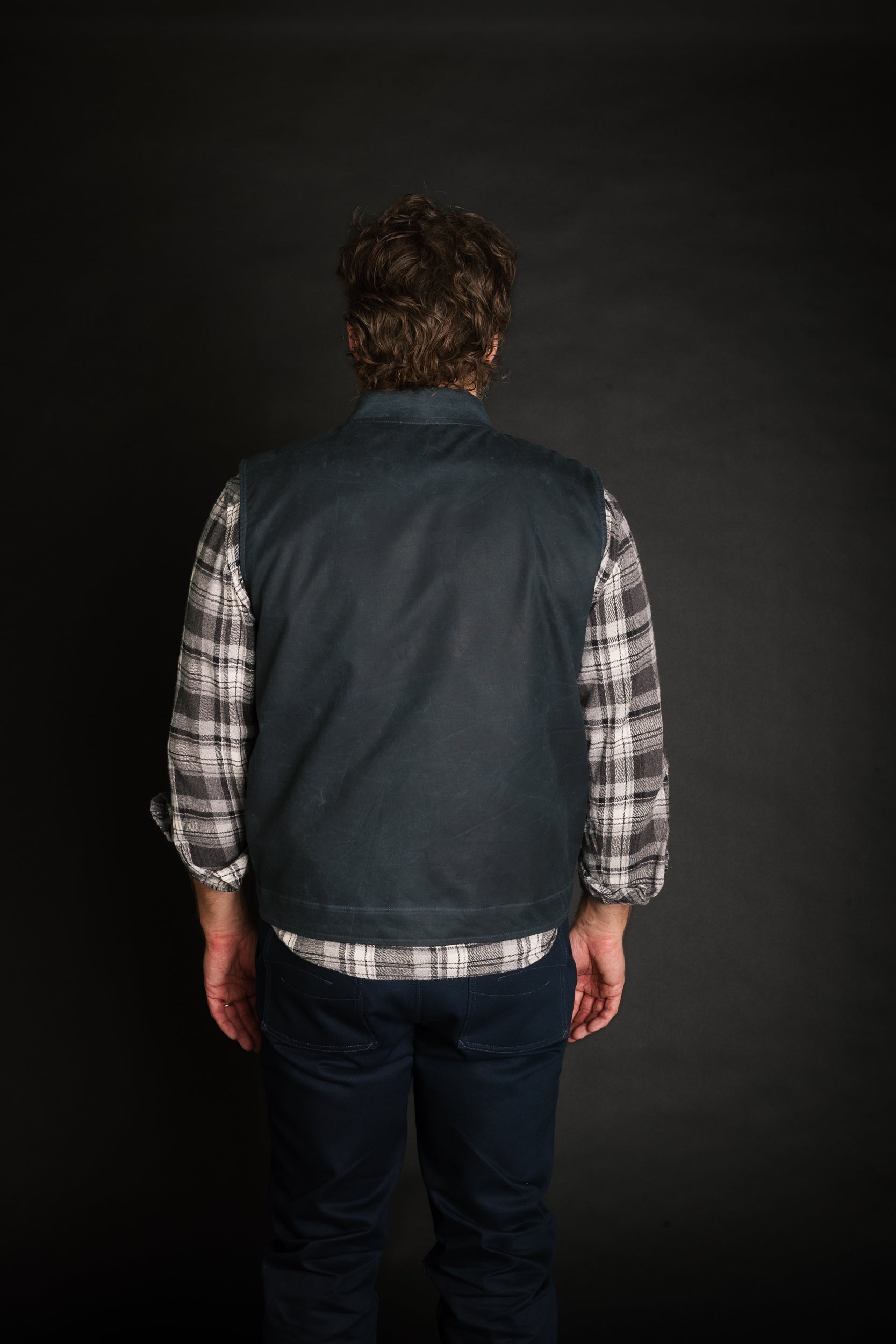 Ansel Vest - Navy British Millerain Waxed Canvas - overstock