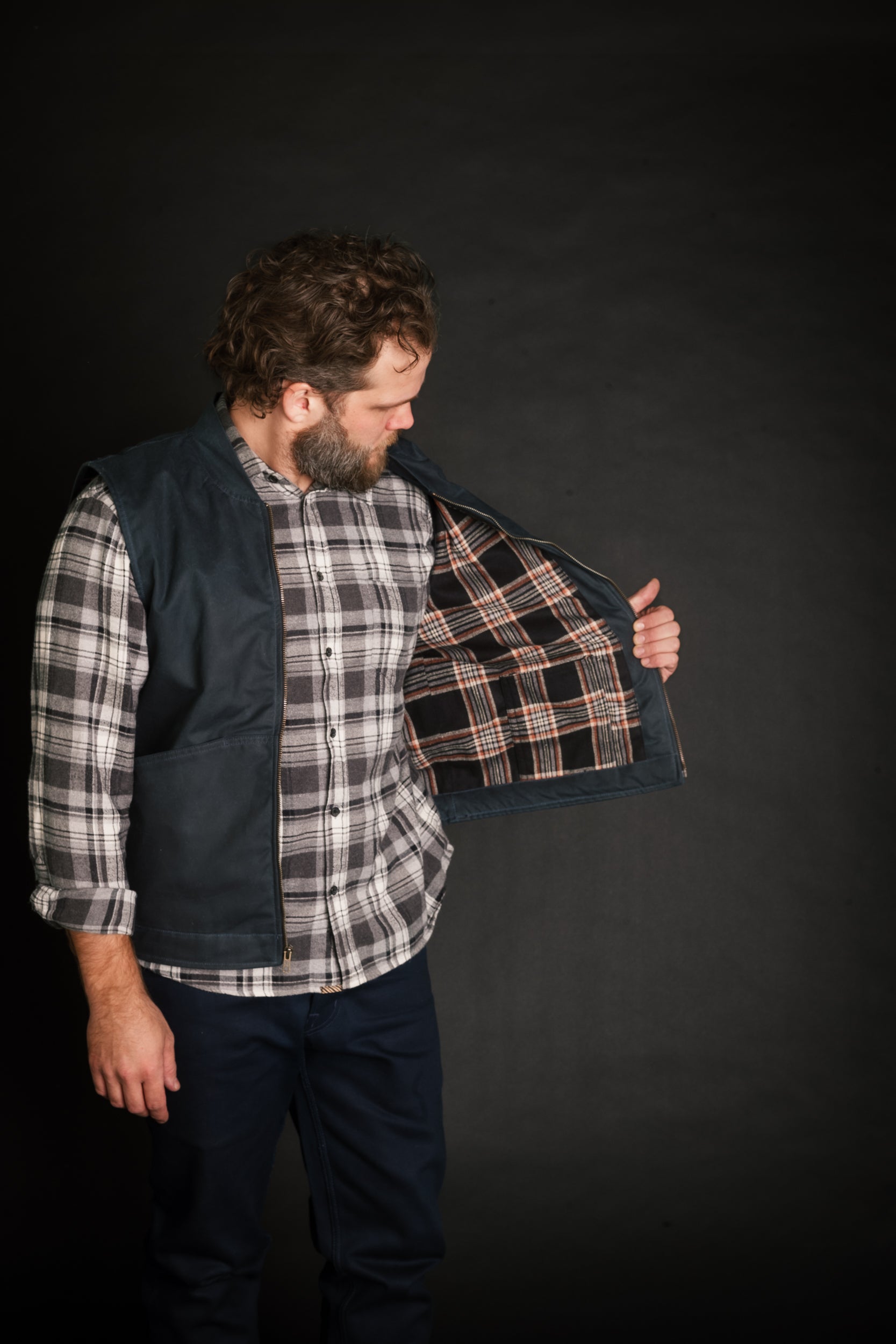 Ansel Vest - Navy British Millerain Waxed Canvas - overstock