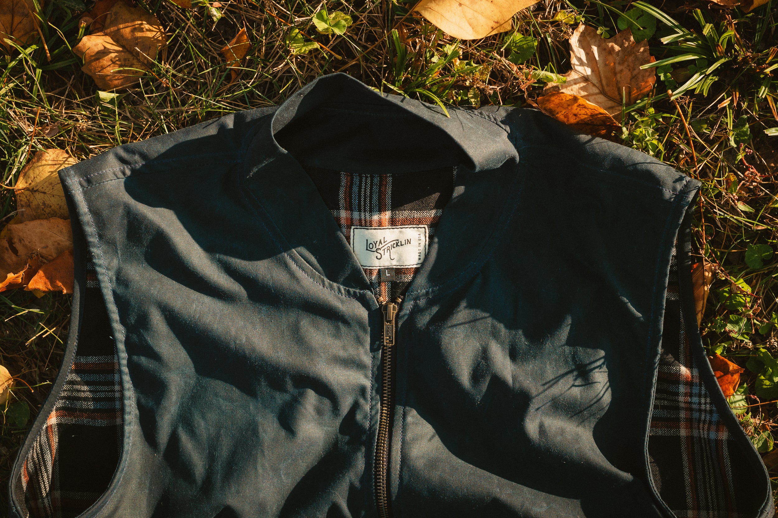 Ansel Vest - Navy British Millerain Waxed Canvas - overstock