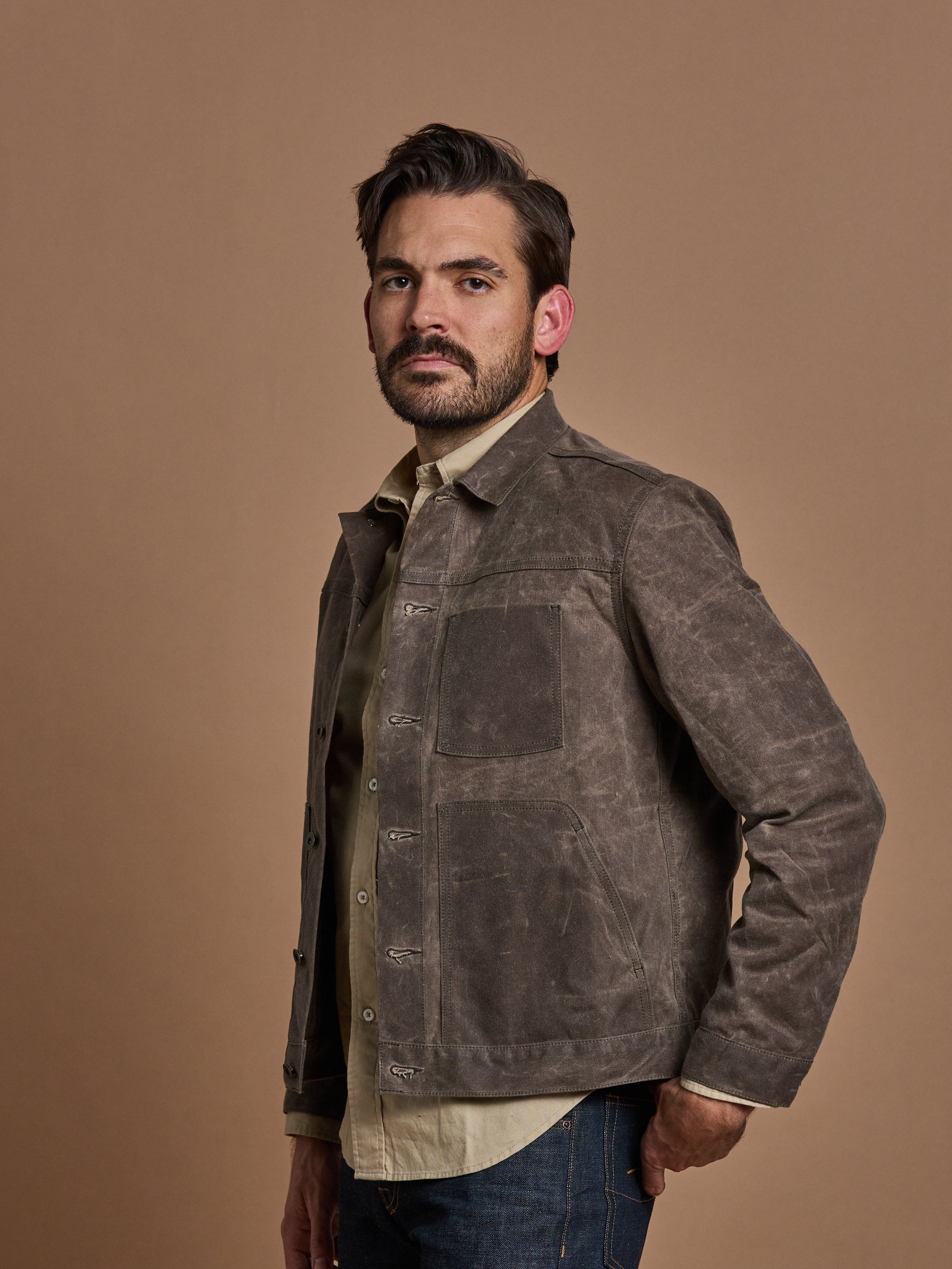 in detail: wayman jacket in dark oak