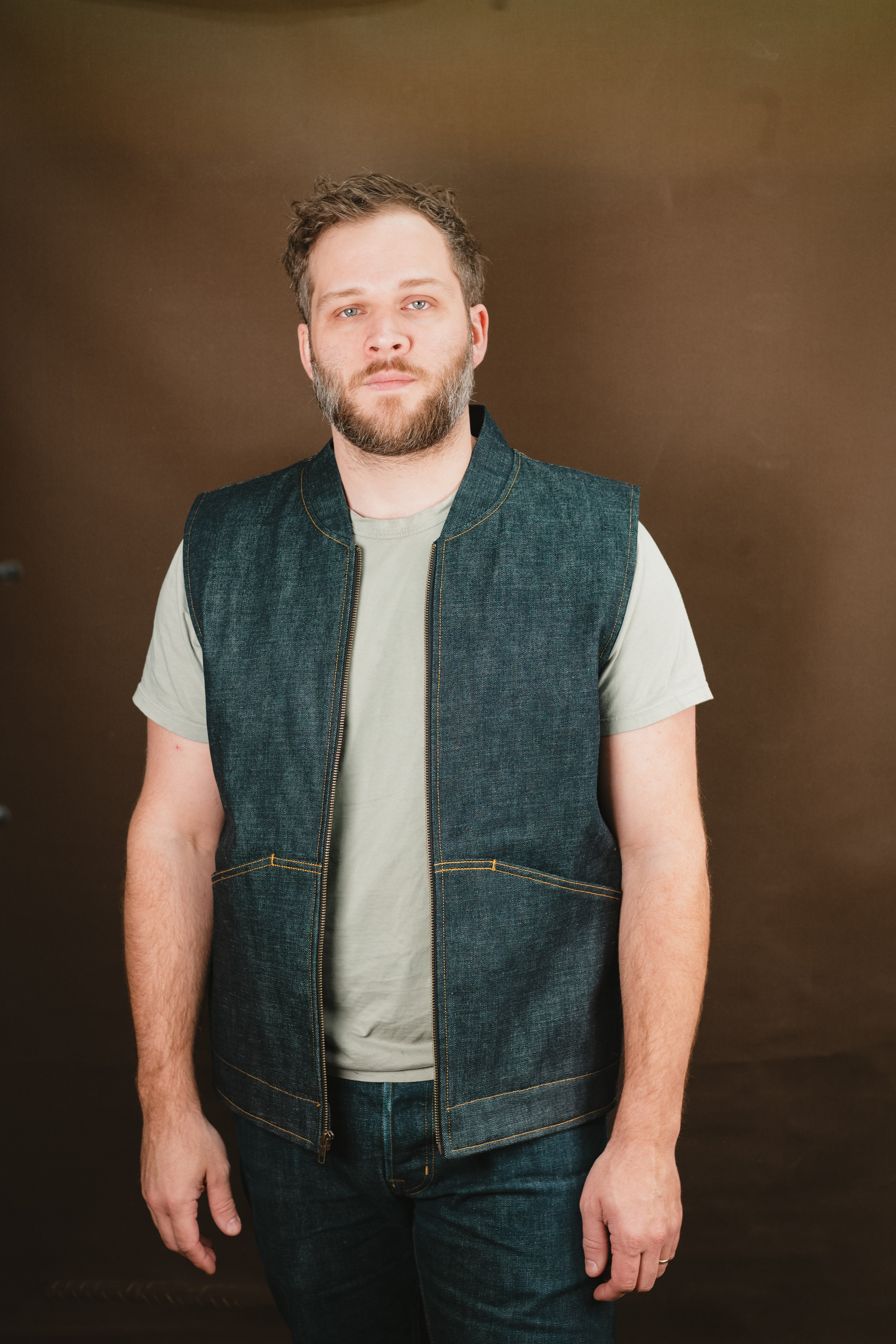 Ansel Vest - Rigid Kuroki Slubdot Selvedge Denim - Japanese Wool Liner - One Off - Large