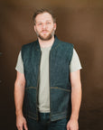 Ansel Vest - Rigid Kuroki Slubdot Selvedge Denim - Japanese Wool Liner - One Off - Large