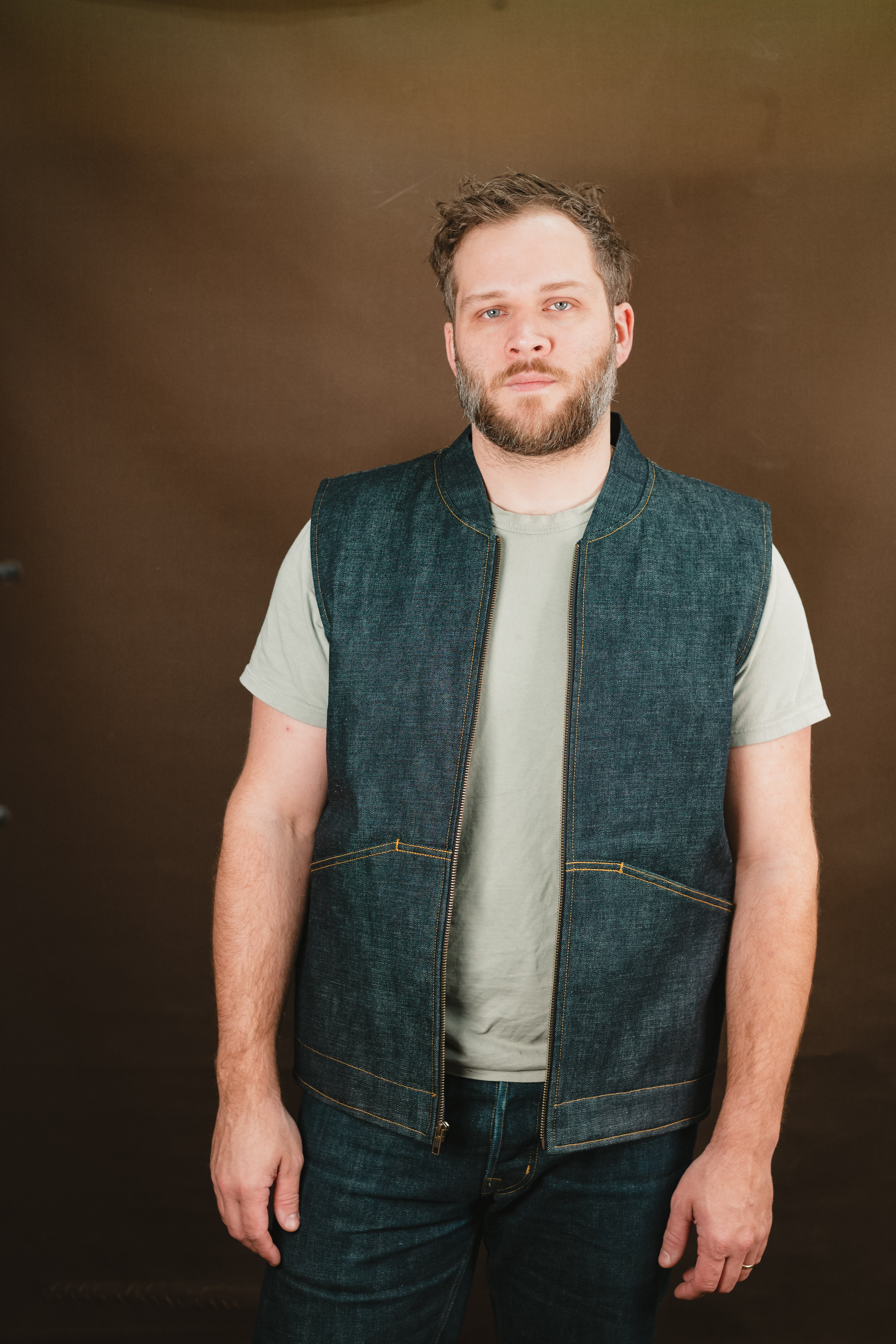 Ansel Vest - Rigid Kuroki Slubdot Selvedge Denim - Japanese Wool Liner - One Off - Large