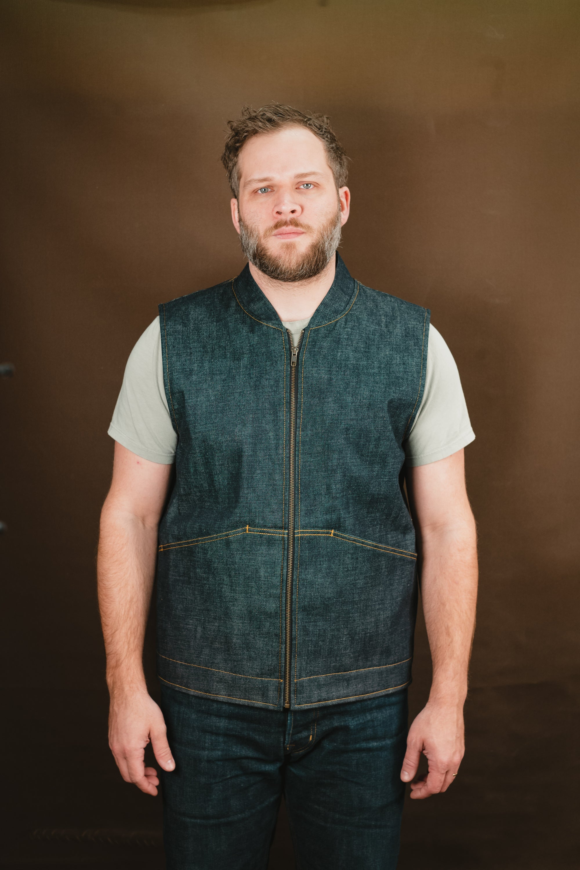 Ansel Vest - Rigid Kuroki Slubdot Selvedge Denim - Japanese Wool Liner - One Off - Large